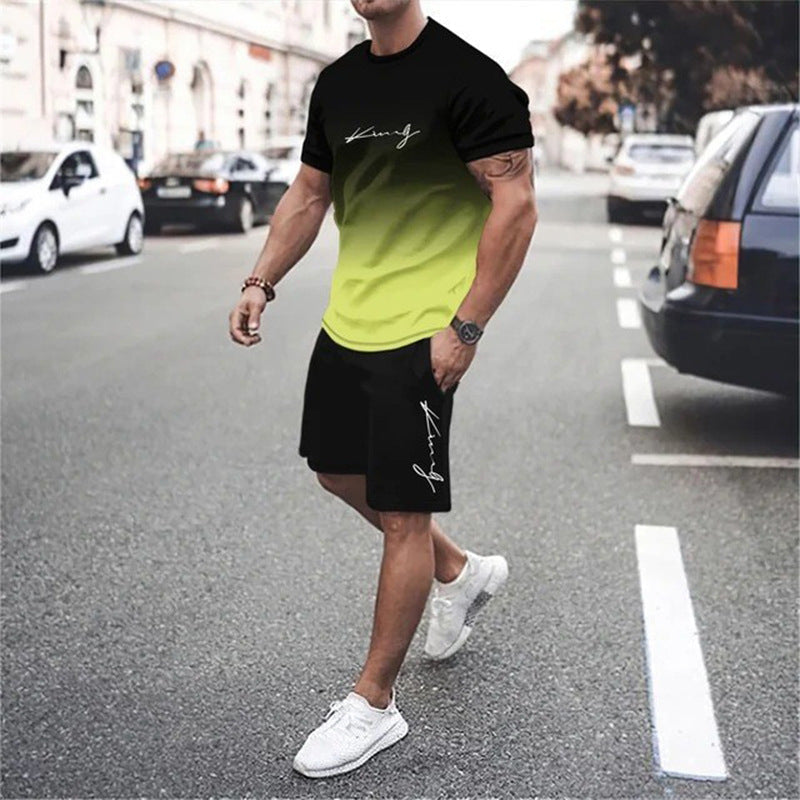 ππ Men's Gradient Color 2-Piece Set β T-Shirt & Shorts, Breathable, Relaxed Fit π©³