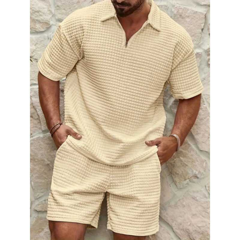 Men Solid Color Casual Summer 2‑Piece Tee & Shorts Set