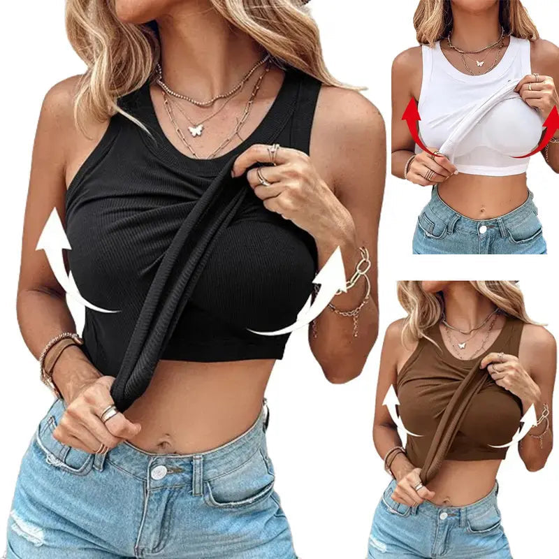 Women's ribbed tank top with built-in bra