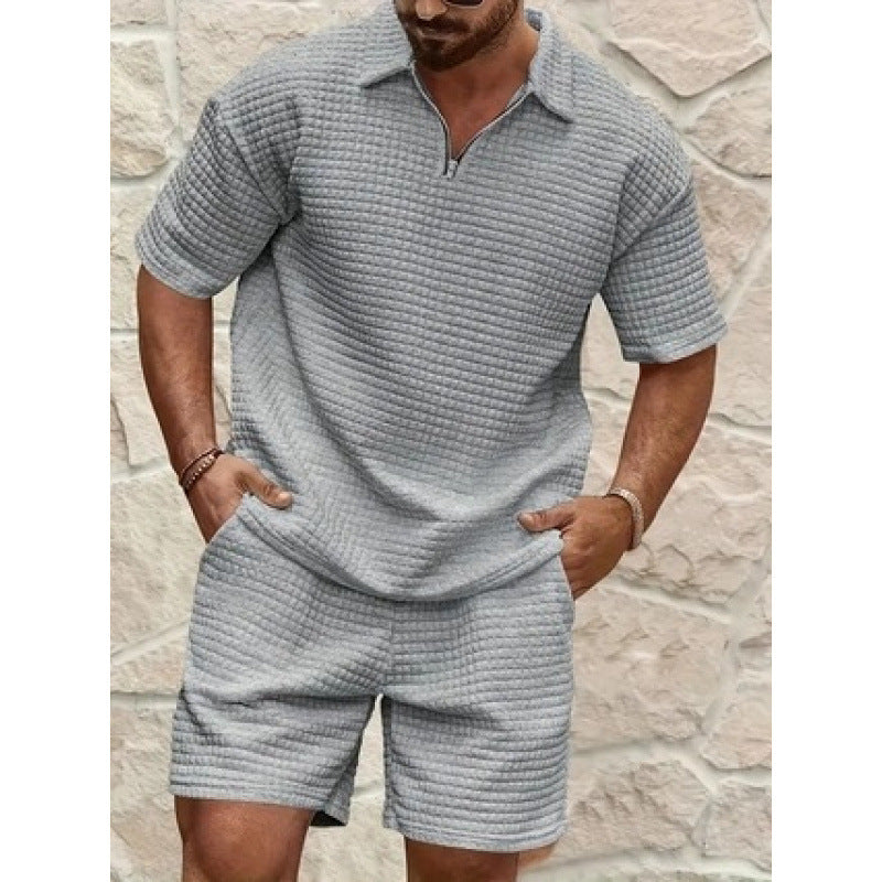 Men Solid Color Casual Summer 2‑Piece Tee & Shorts Set