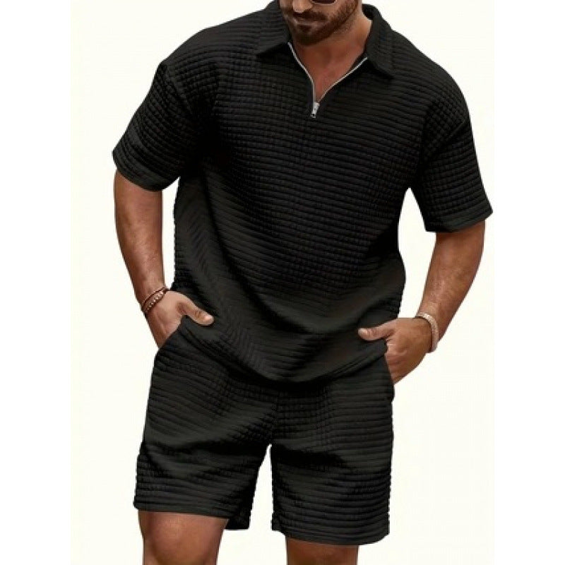 Men Solid Color Casual Summer 2‑Piece Tee & Shorts Set