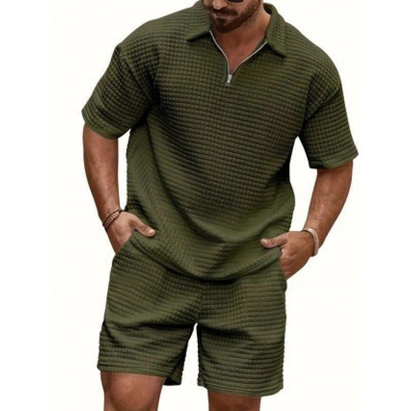 Men Solid Color Casual Summer 2‑Piece Tee & Shorts Set