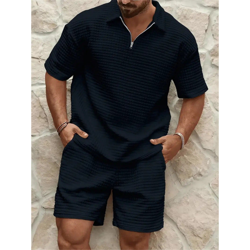 Men Solid Color Casual Summer 2‑Piece Tee & Shorts Set