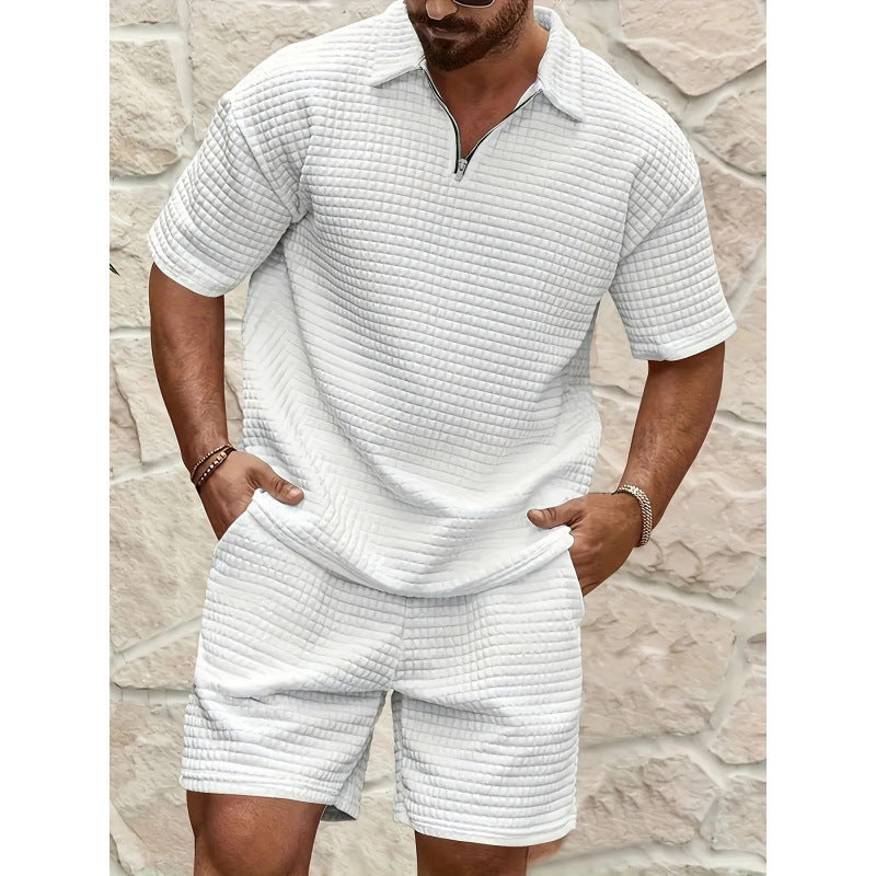 Men Solid Color Casual Summer 2‑Piece Tee & Shorts Set