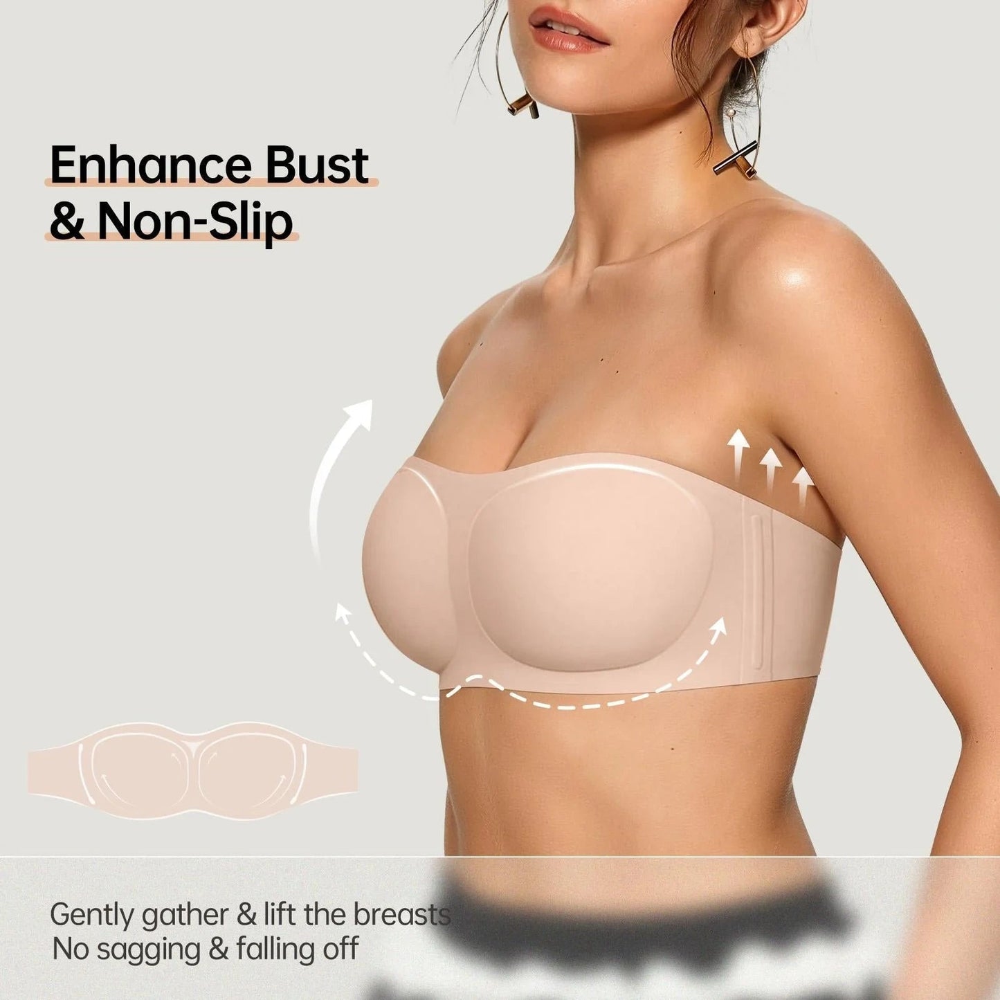 💞Womens Strapless Bras Push Up Bandeau Bra Non Slip Wireless Supportive Padded Bras Seamless Comfortable Tube Jelly Bras